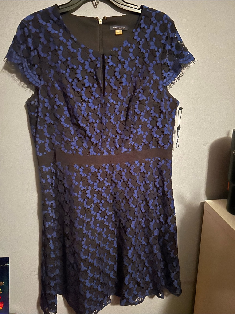 Tommy Hilfiger Fit & Flare Floral Lace Knee-Length Dress Blue/Black Size 14